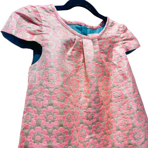 Mini Boden Girls Metallic Floral Jacquard Demask Party Dress Gold & Pink 5-6Y - Picture 3 of 7